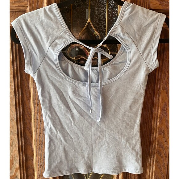 VTG US Boys Women's Bow Back Tie Empire Cut Top Cap Sleeve Cool Blue Size M Y2K - Picture 4 of 8